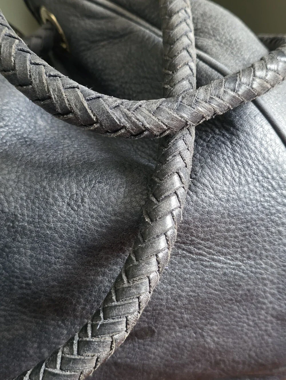 Michael Kors Large Slouchy Hobo Bag Slate Blue Pebbled Leather Braided Tassel